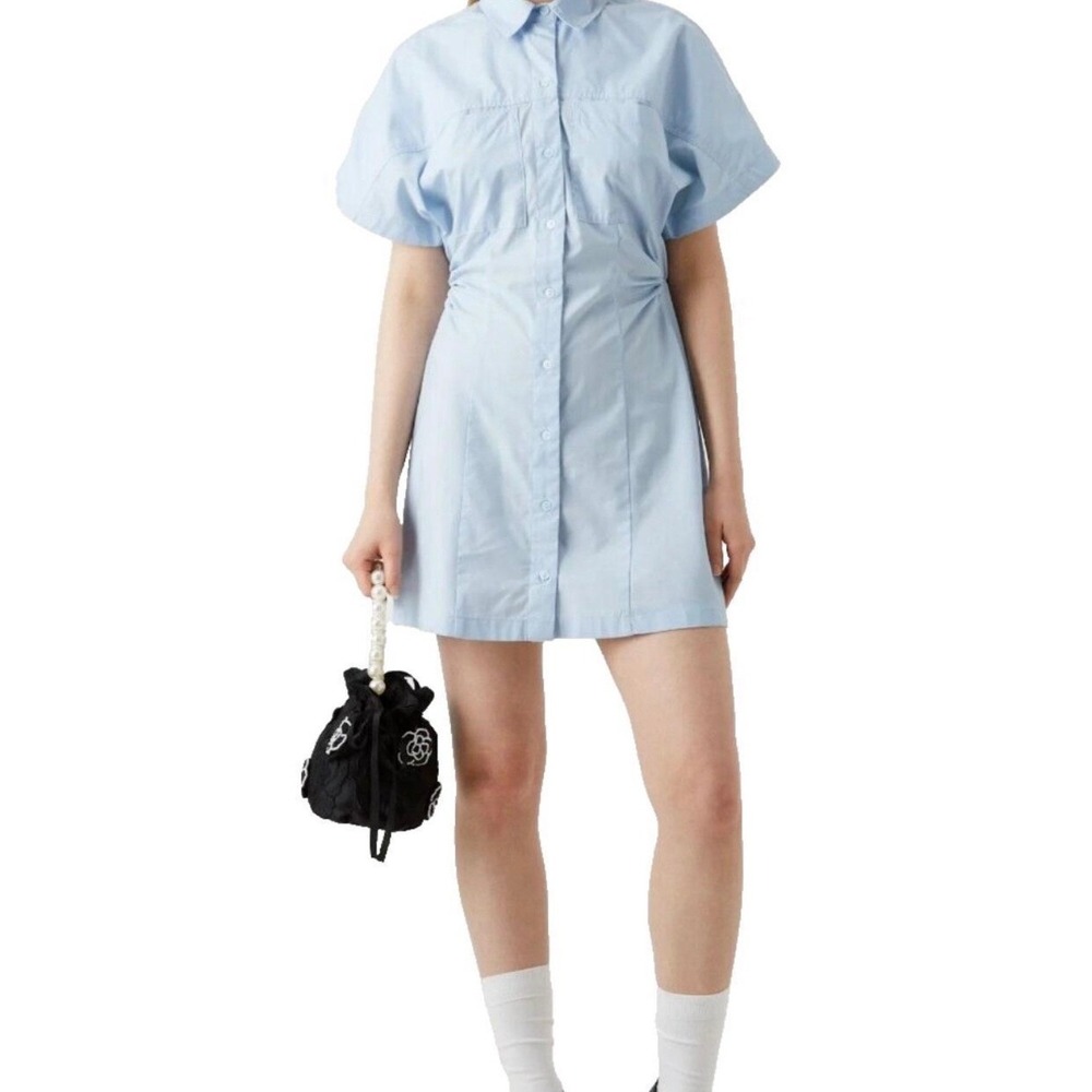 Abercrombie & Fitch Button Front Ruched Shirt Dress Size XL Light Blue Preppy